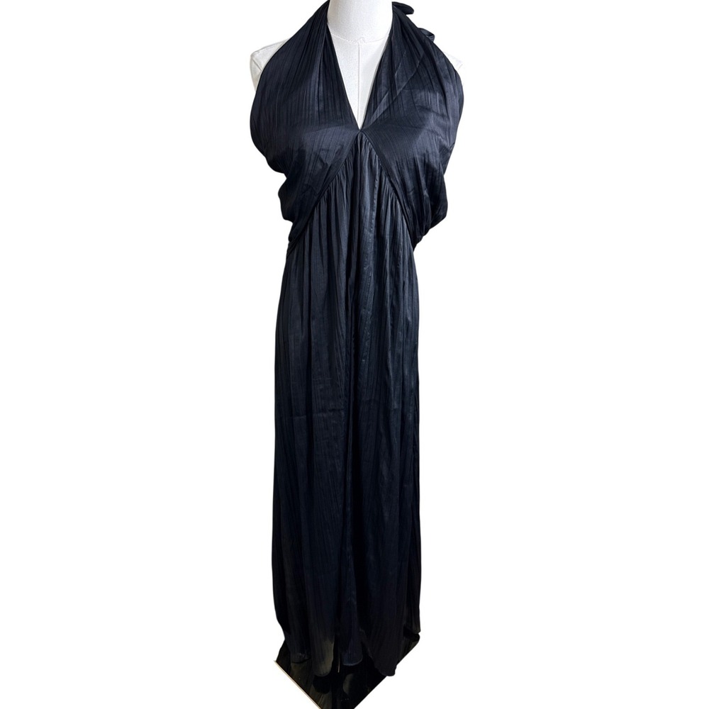Old Navy Womens XL Black Pleated Halter Maxi Dress Smocked Back V-Neck Evening